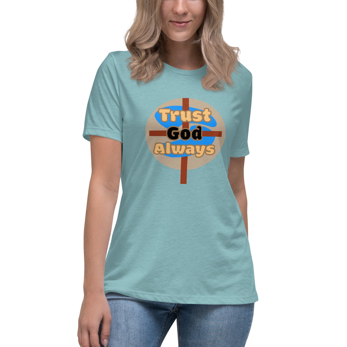 Trust God Women's Relaxed Fit Tee, Heather Blue Lagoon