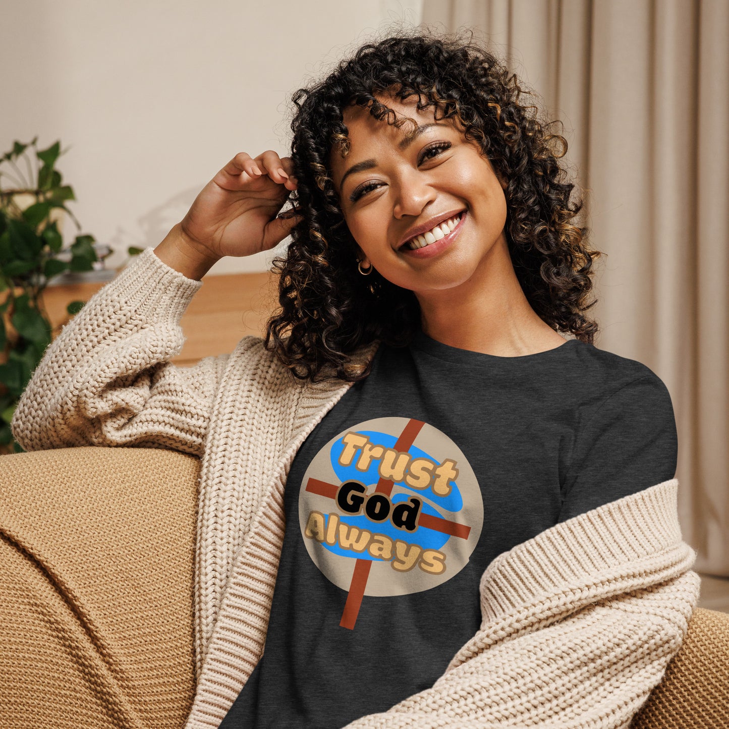 Trust God Women's Relaxed Fit Tee, Heather Dark Grey