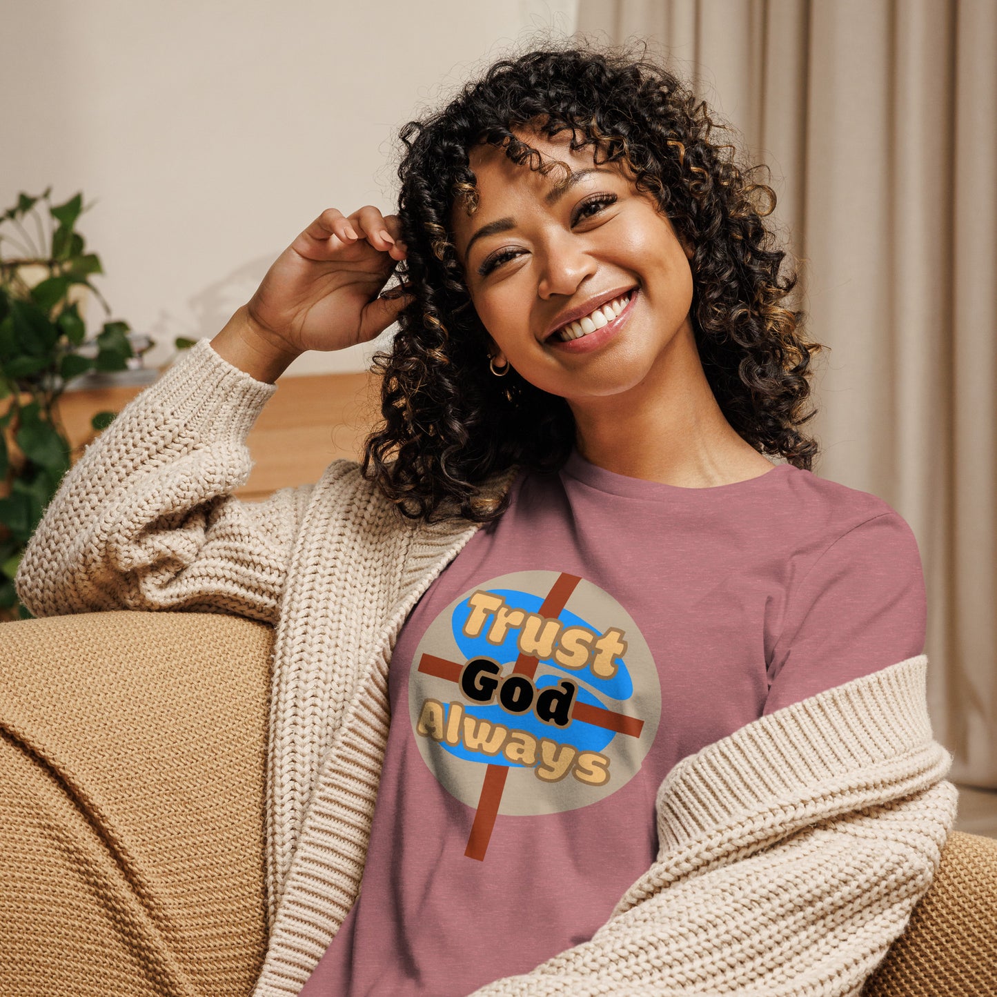 Trust God Women's Relaxed Fit Tee, Heather Mauve