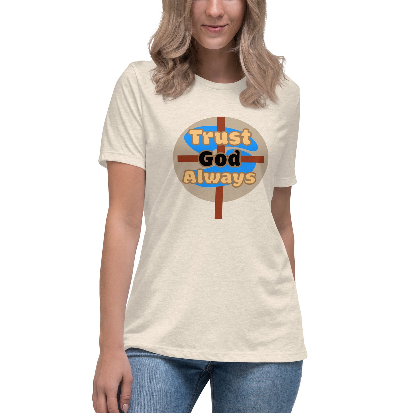 Trust God Women's Relaxed Fit Tee, Heather Prism Natural