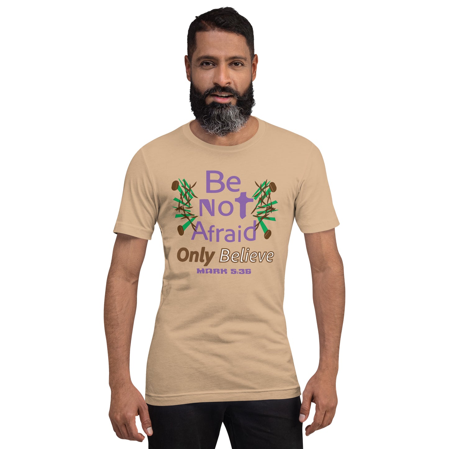 Be not afraid only believe Christian tee, Tan