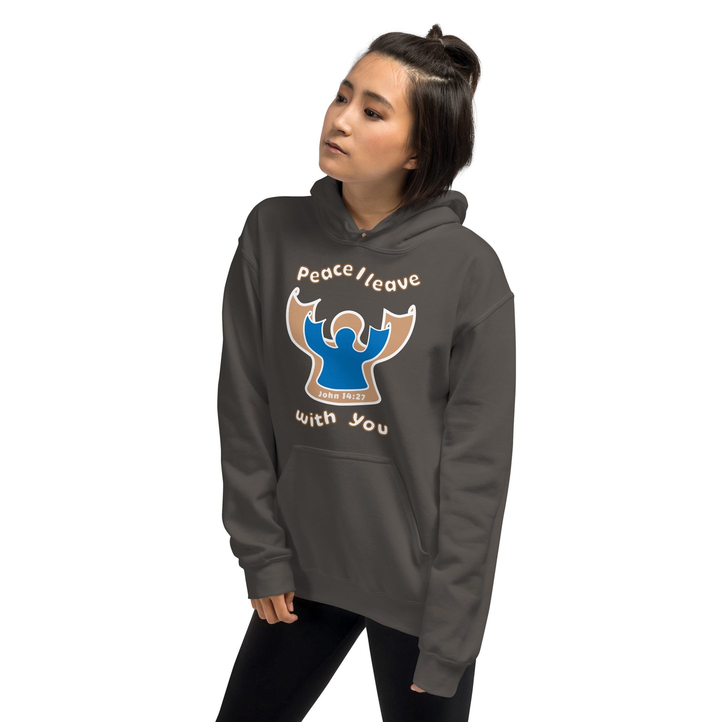 Peace I Leave With You Angel Hoodie, Charcoal