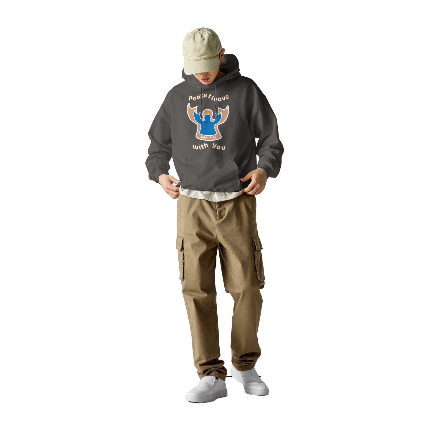 Peace I Leave With You Angel Hoodie, Charcoal
