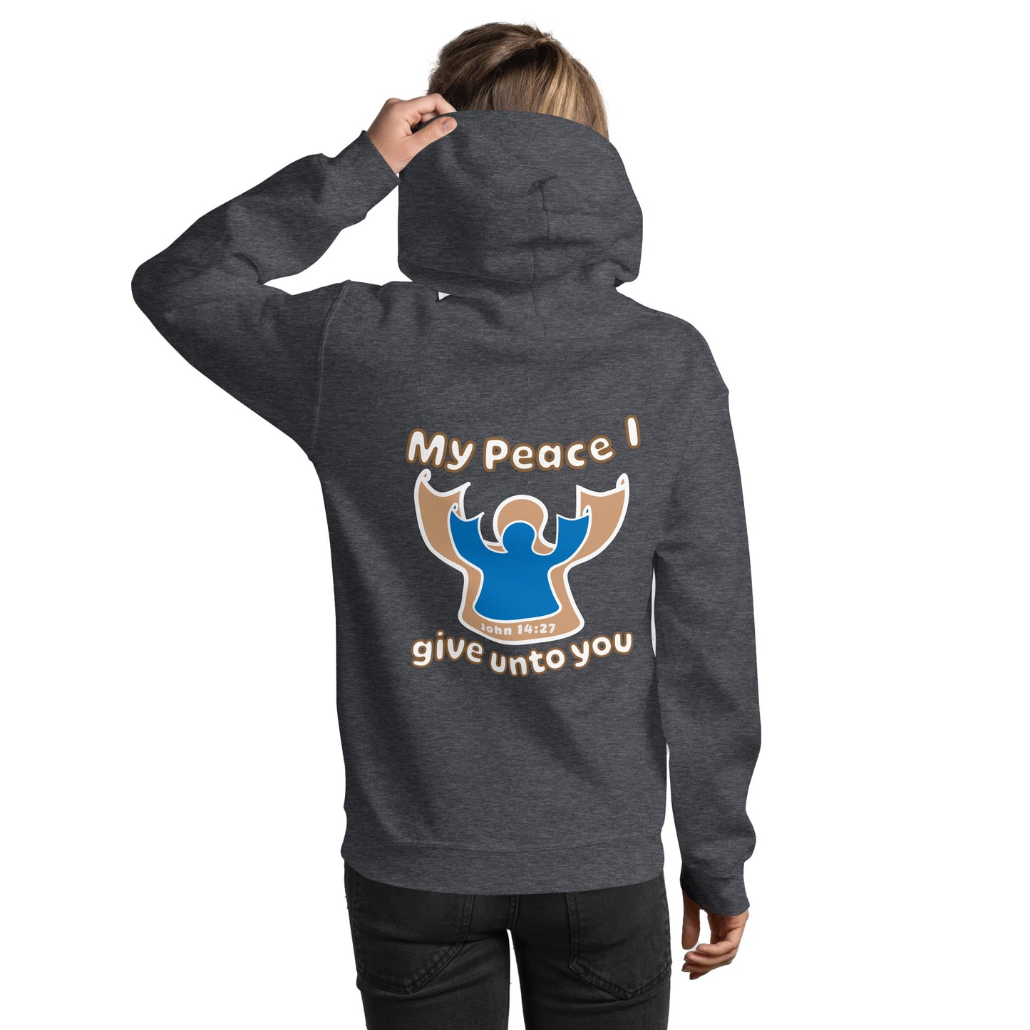 Peace Angel Clothing, Beige Blue Angel, Hoodie, Dark Heather