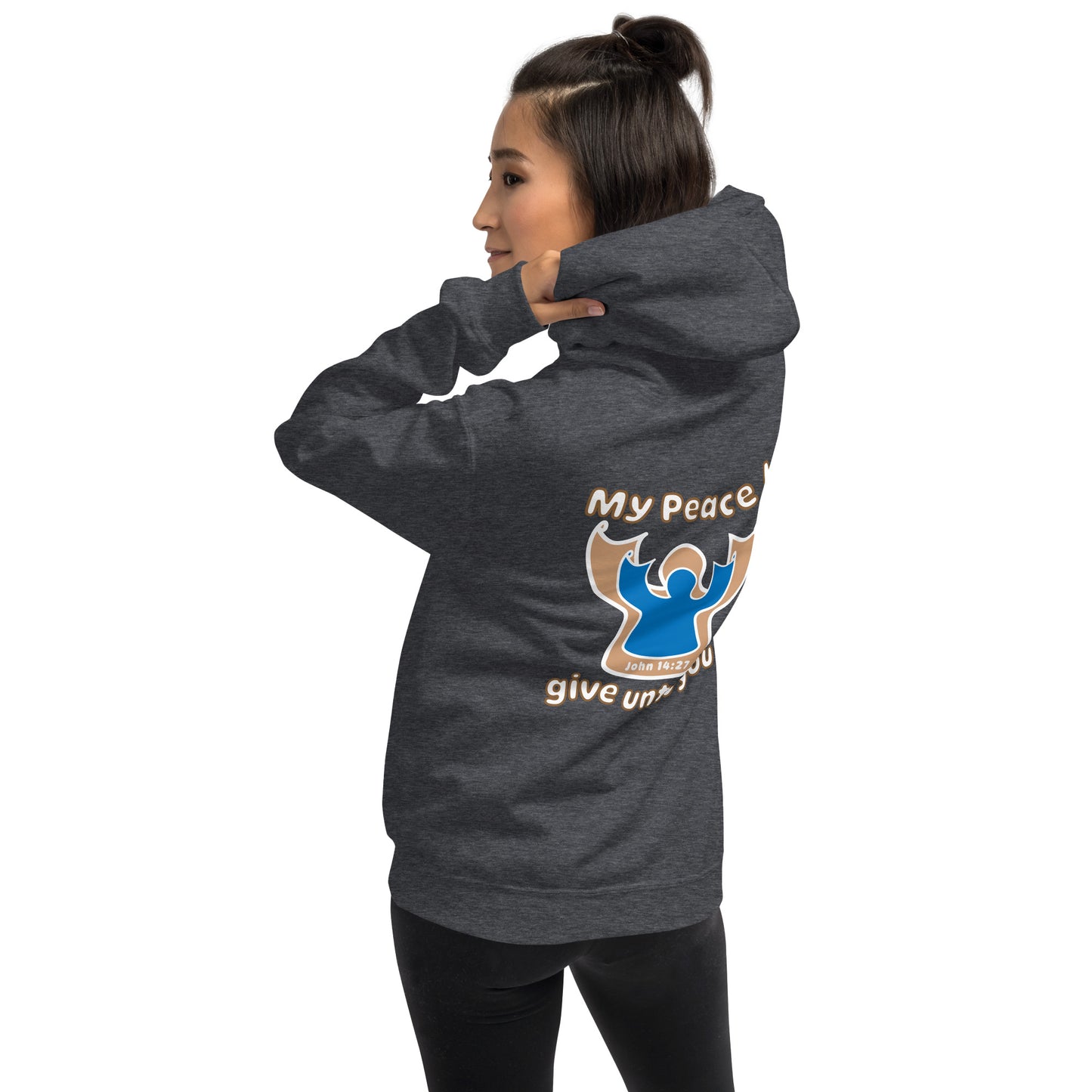 Peace Angel Clothing, Beige Blue Angel, Hoodie, Dark Heather