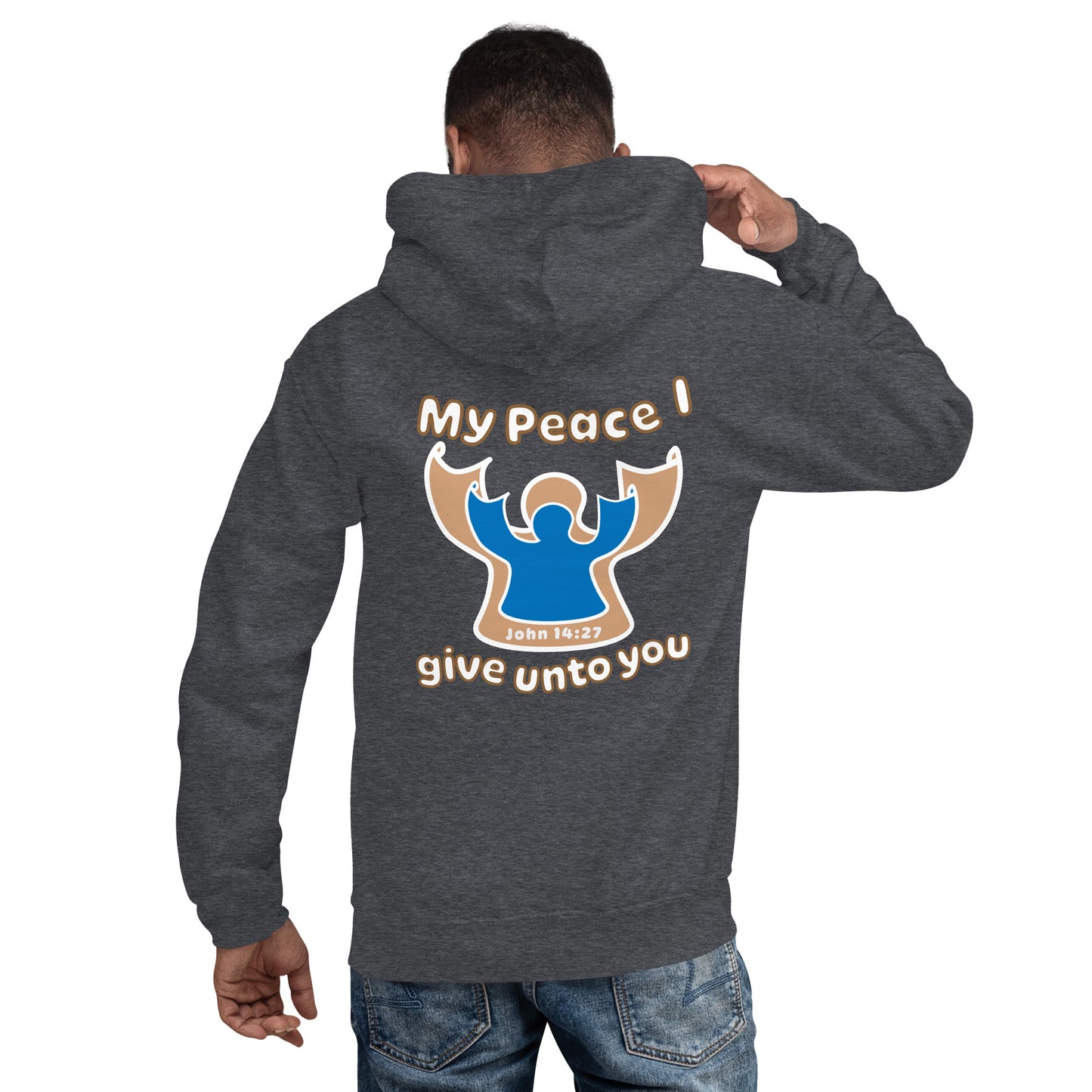 Peace Angel Clothing, Beige Blue Angel, Hoodie, Dark Heather