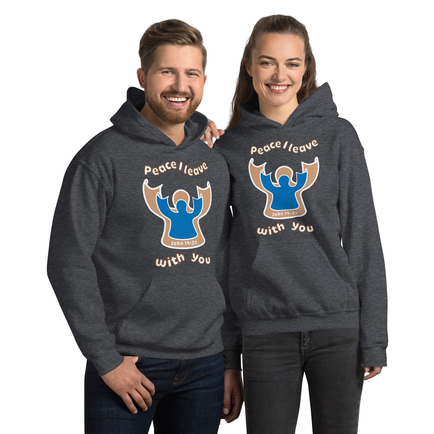 Peace Angel Clothing, Beige Blue Angel, Hoodie, Dark Heather