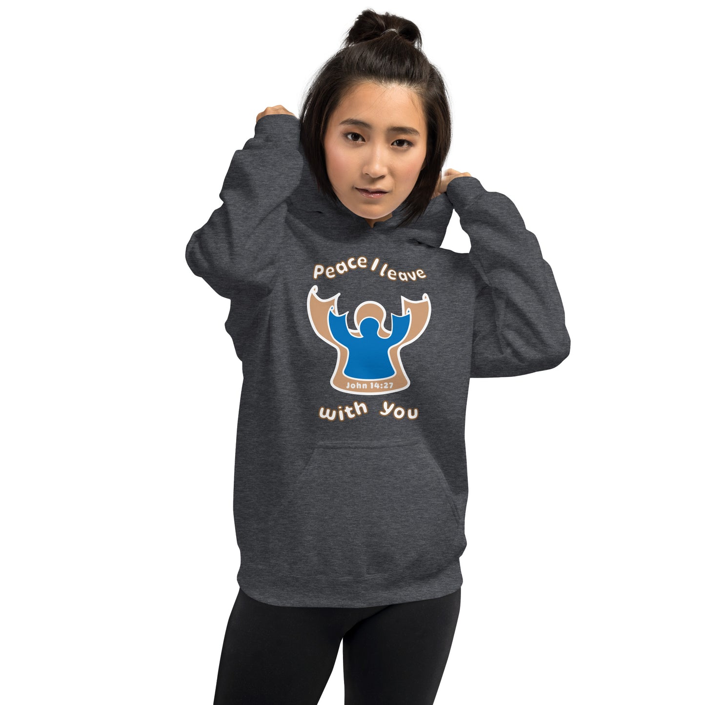 Peace Angel Clothing, Beige Blue Angel, Hoodie, Dark Heather