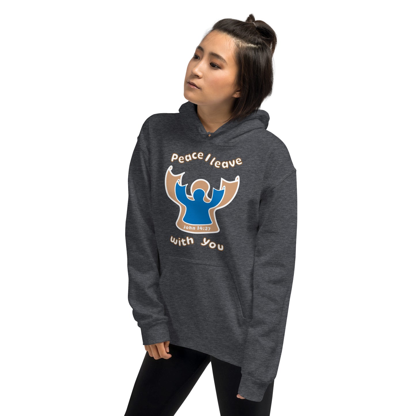Peace Angel Clothing, Beige Blue Angel, Hoodie, Dark Heather