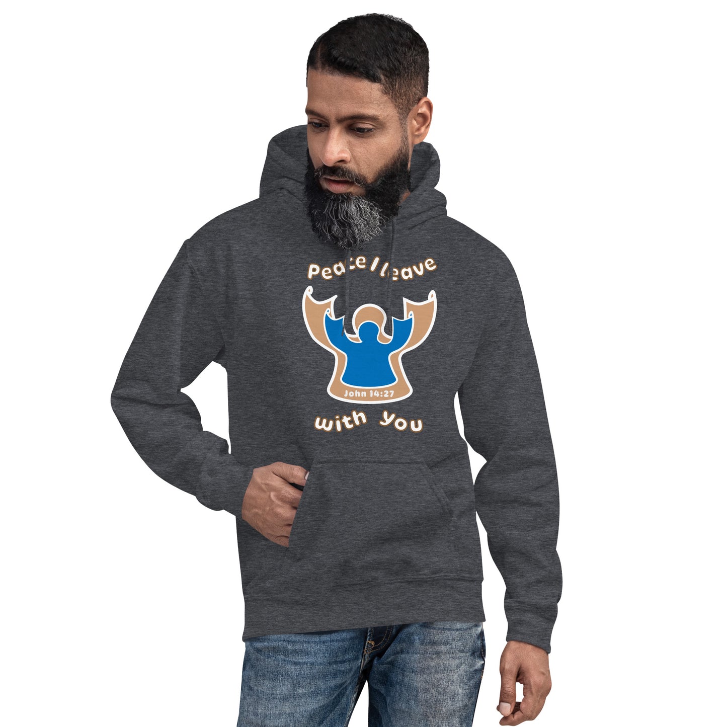 Peace Angel Clothing, Beige Blue Angel, Hoodie, Dark Heather