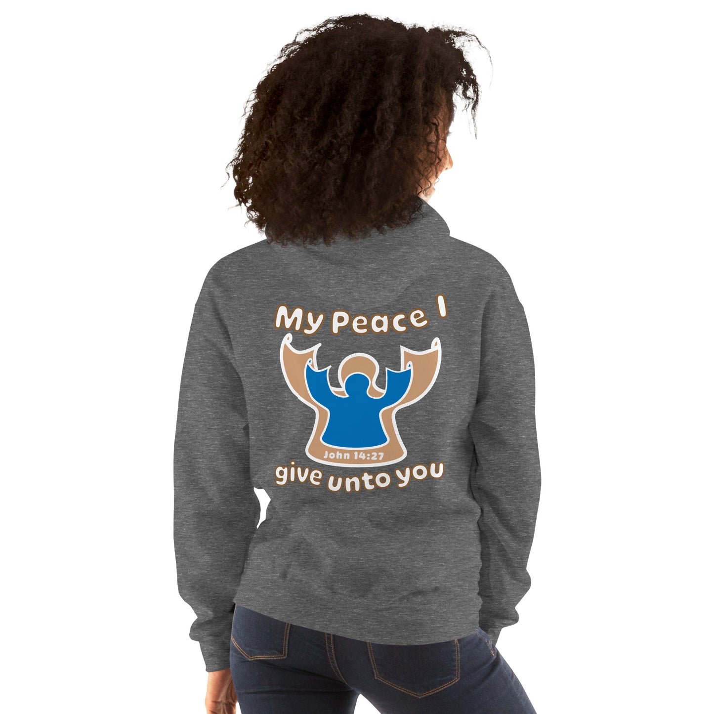 Peace Angel Clothing, Beige Blue Angel, Hoodie, Graphite Heather