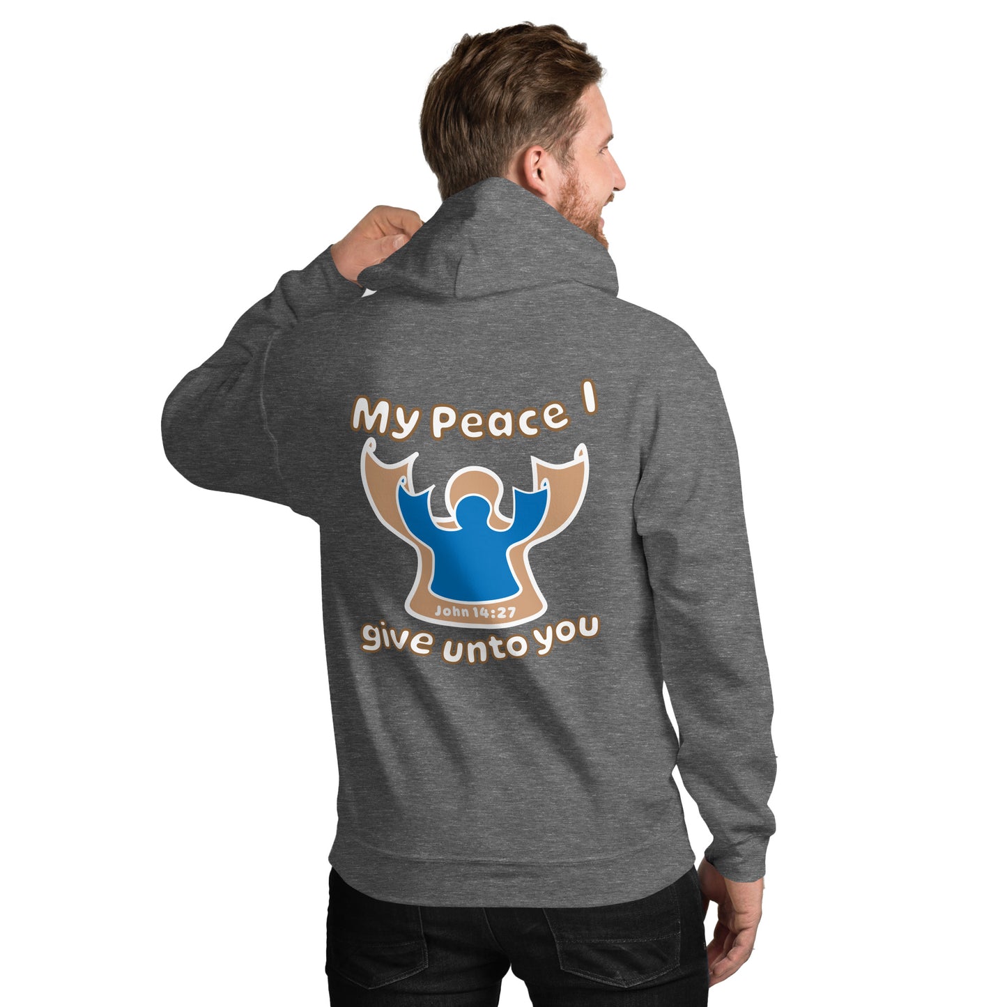 Peace Angel Clothing, Beige Blue Angel, Hoodie, Graphite Heather