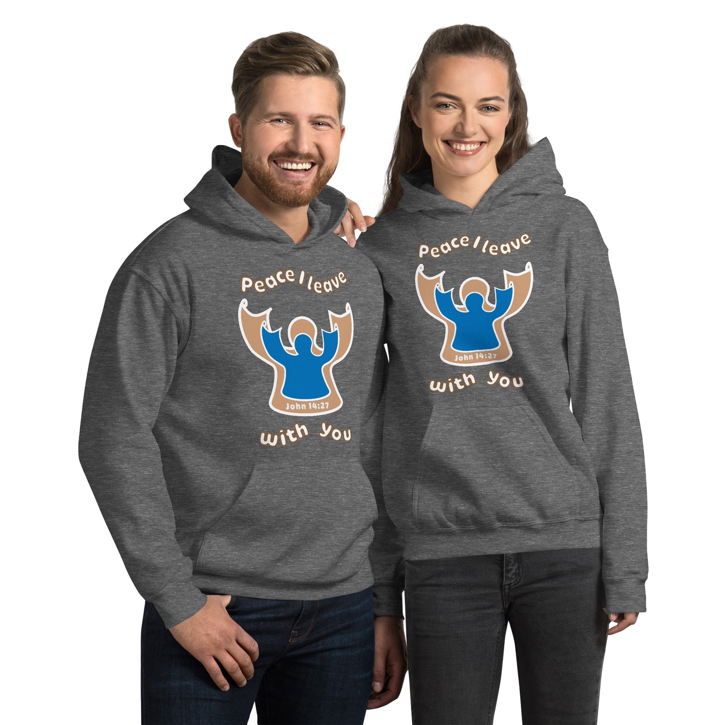 Peace Angel Clothing, Beige Blue Angel, Hoodie, Graphite Heather