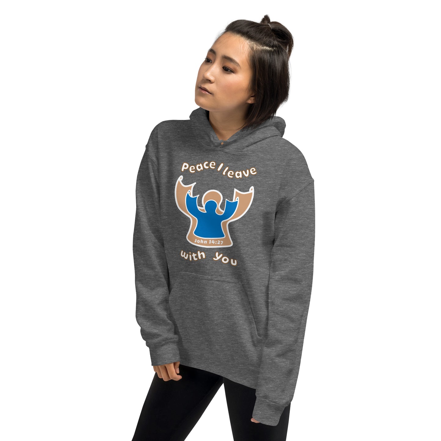 Peace Angel Clothing, Beige Blue Angel, Hoodie, Graphite Heather