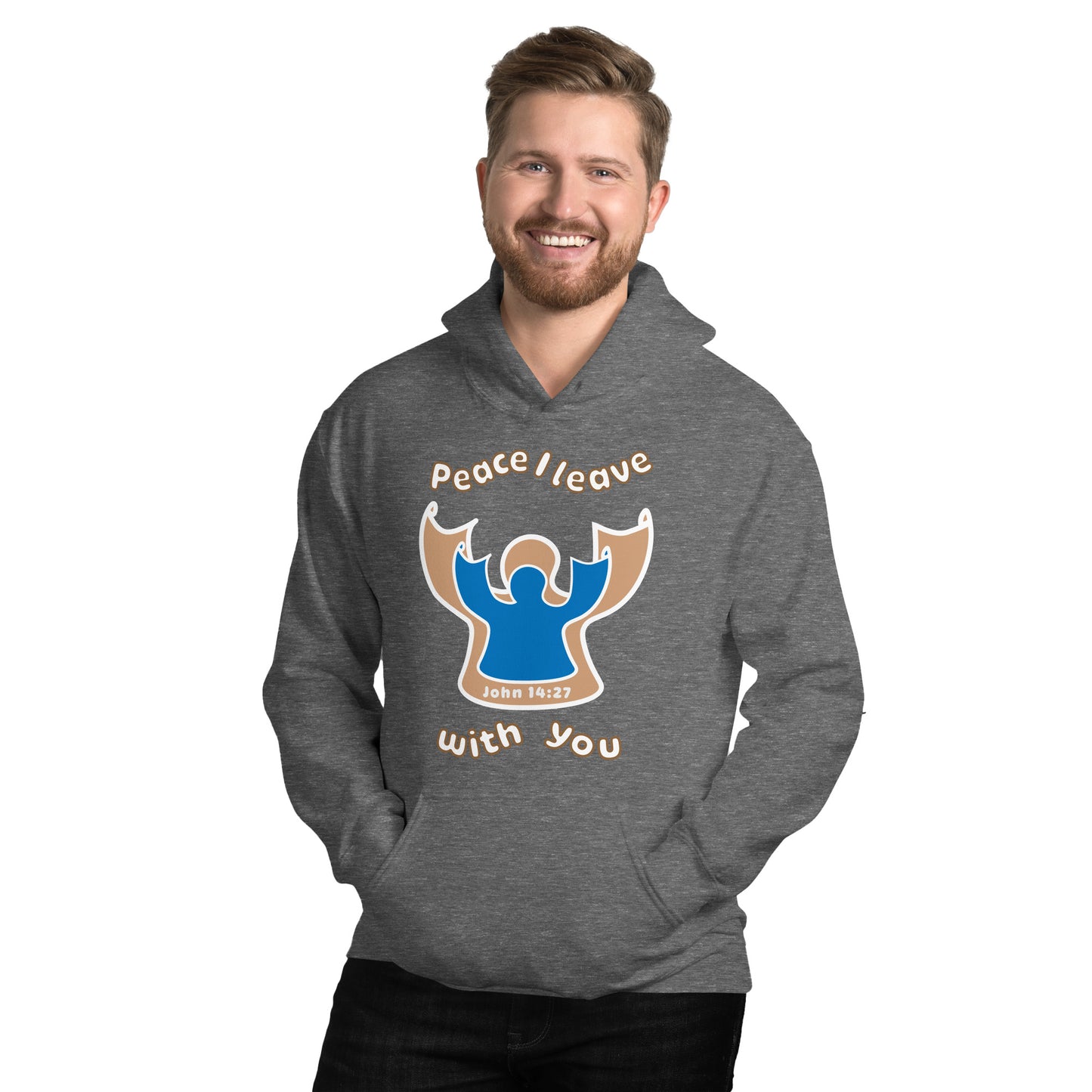 Peace Angel Clothing, Beige Blue Angel, Hoodie, Graphite Heather