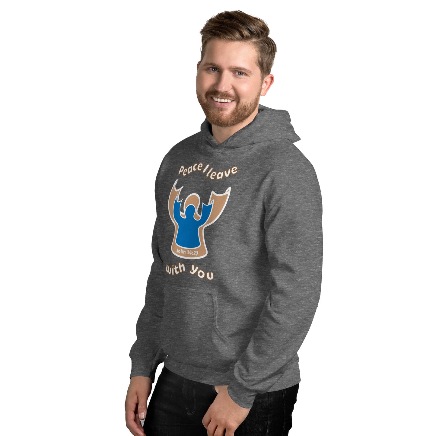 Peace Angel Clothing, Beige Blue Angel, Hoodie, Graphite Heather