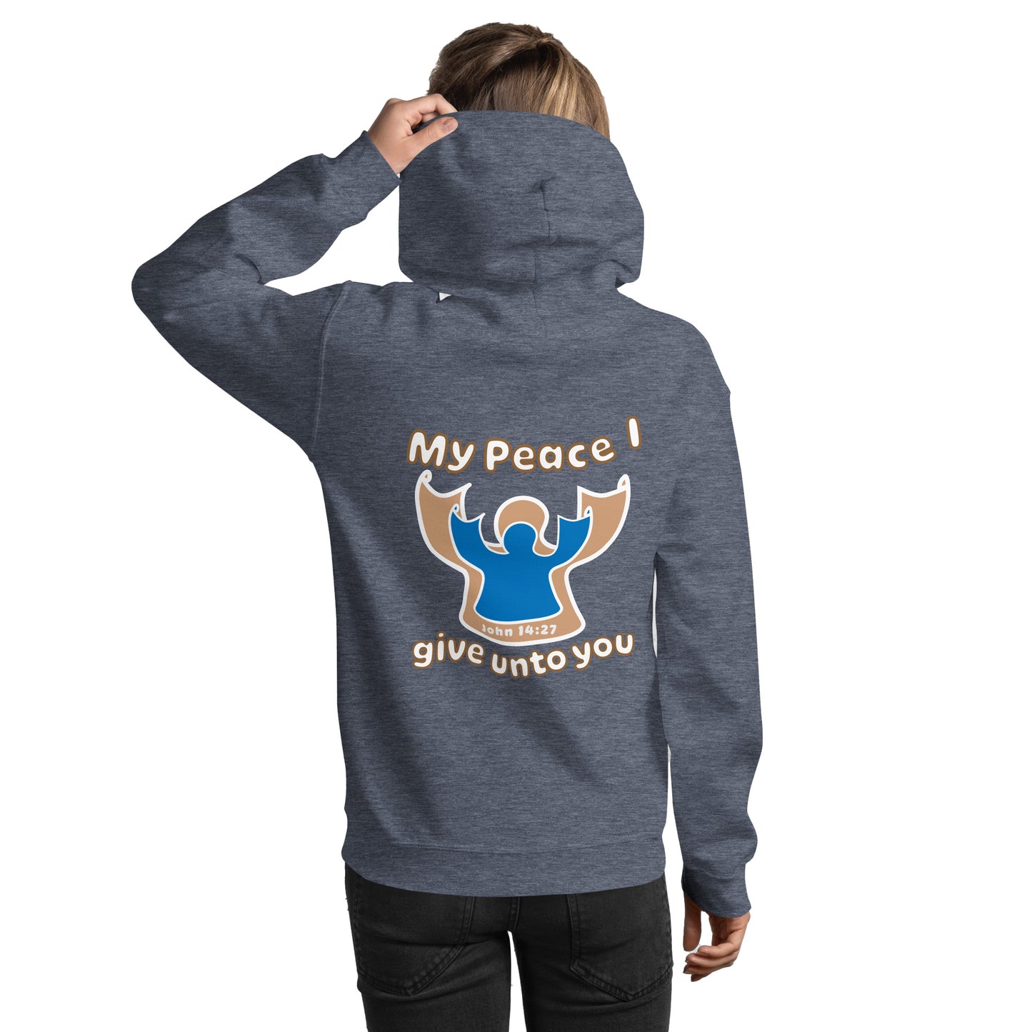 Peace Angel Clothing, Beige Blue Angel, Hoodie, Heather Sport Dark Navy