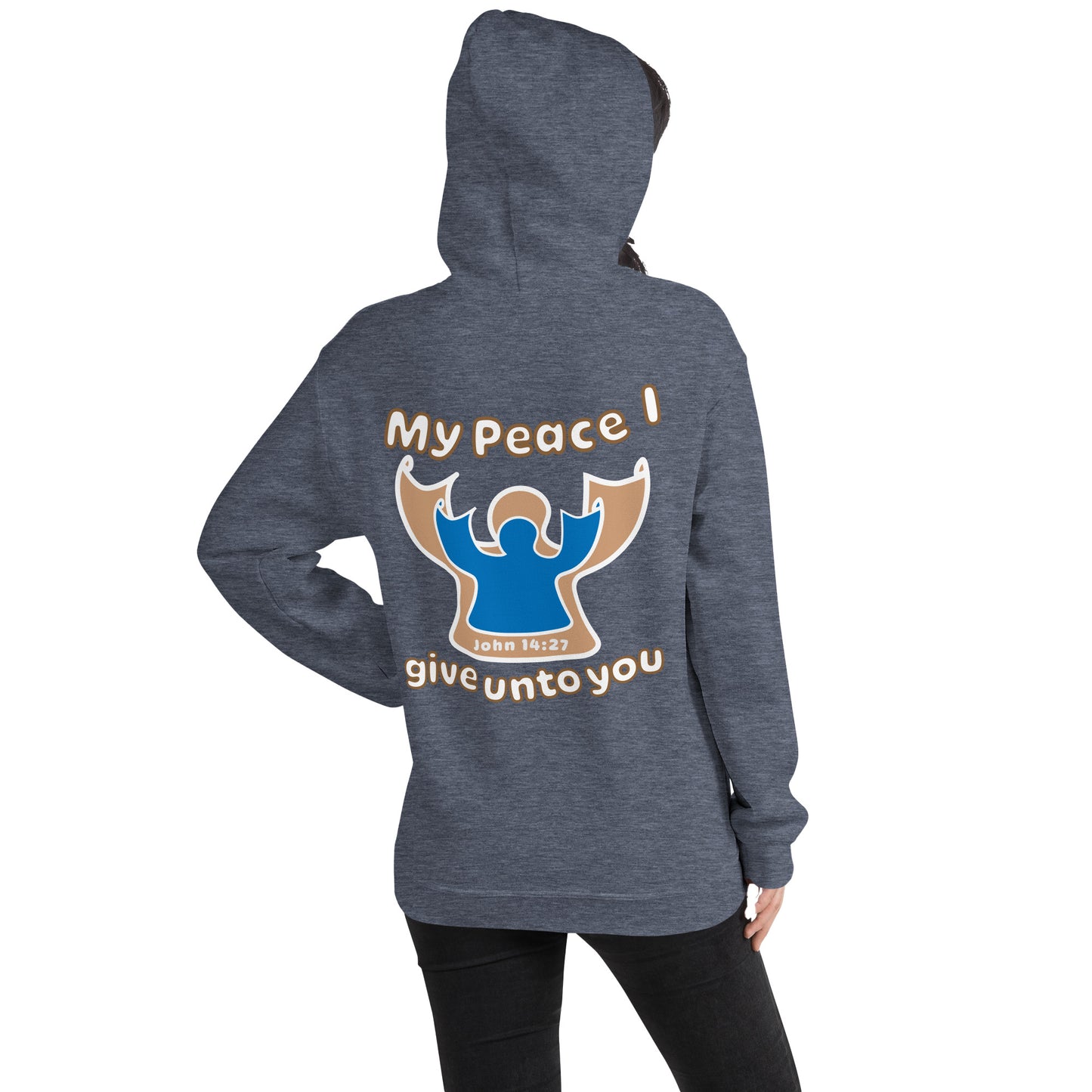 Peace Angel Clothing, Beige Blue Angel, Hoodie, Heather Sport Dark Navy