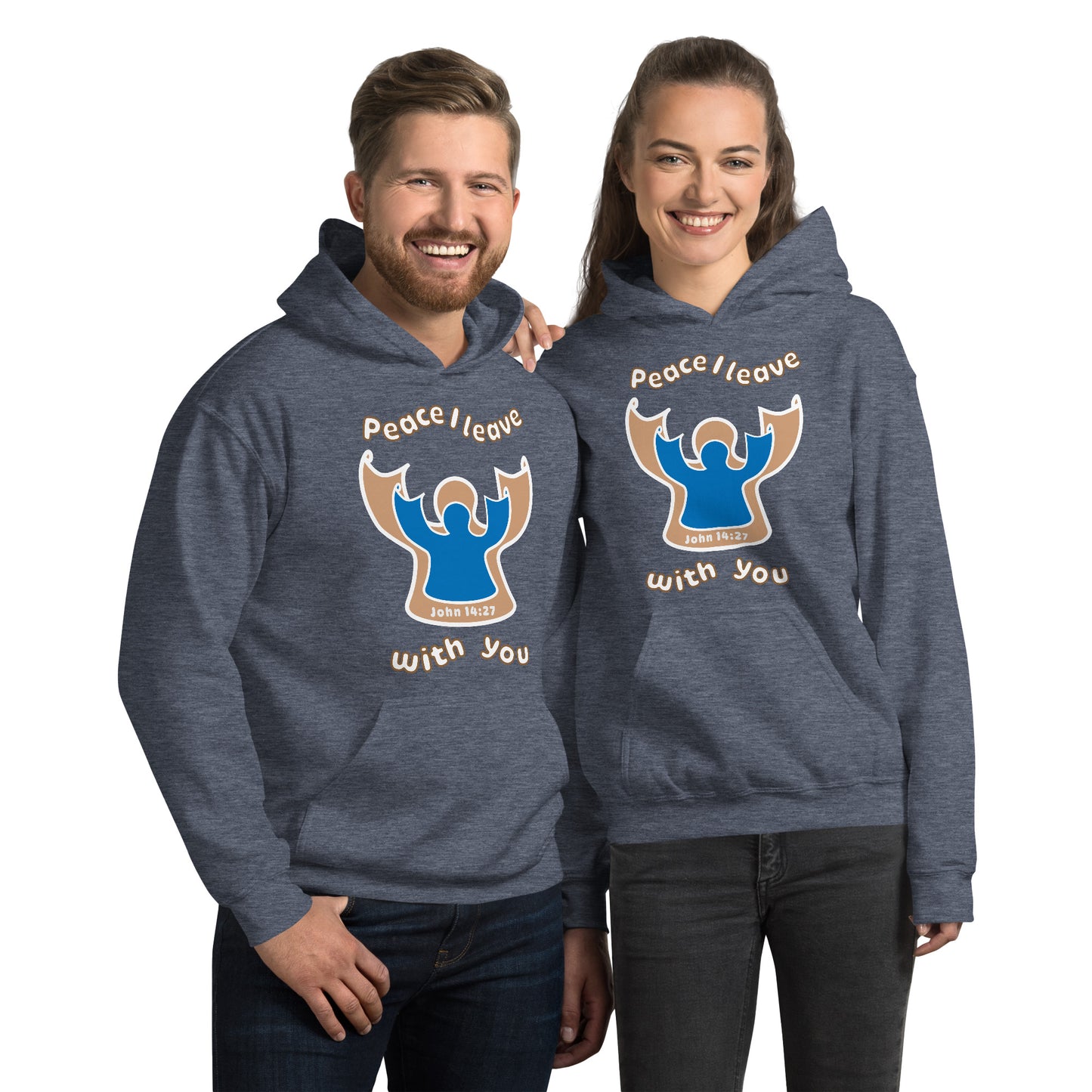Peace Angel Clothing, Beige Blue Angel, Hoodie, Heather Sport Dark Navy