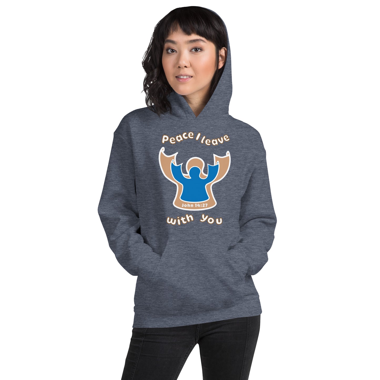 Peace Angel Clothing, Beige Blue Angel, Hoodie, Heather Sport Dark Navy