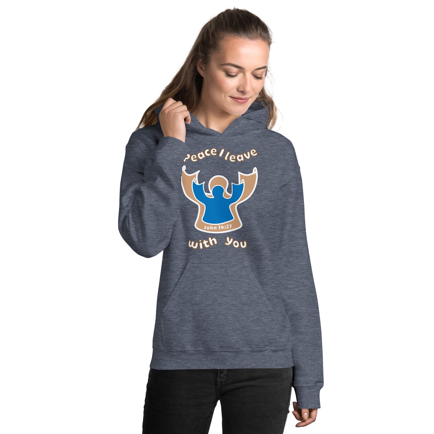 Peace Angel Clothing, Beige Blue Angel, Hoodie, Heather Sport Dark Navy