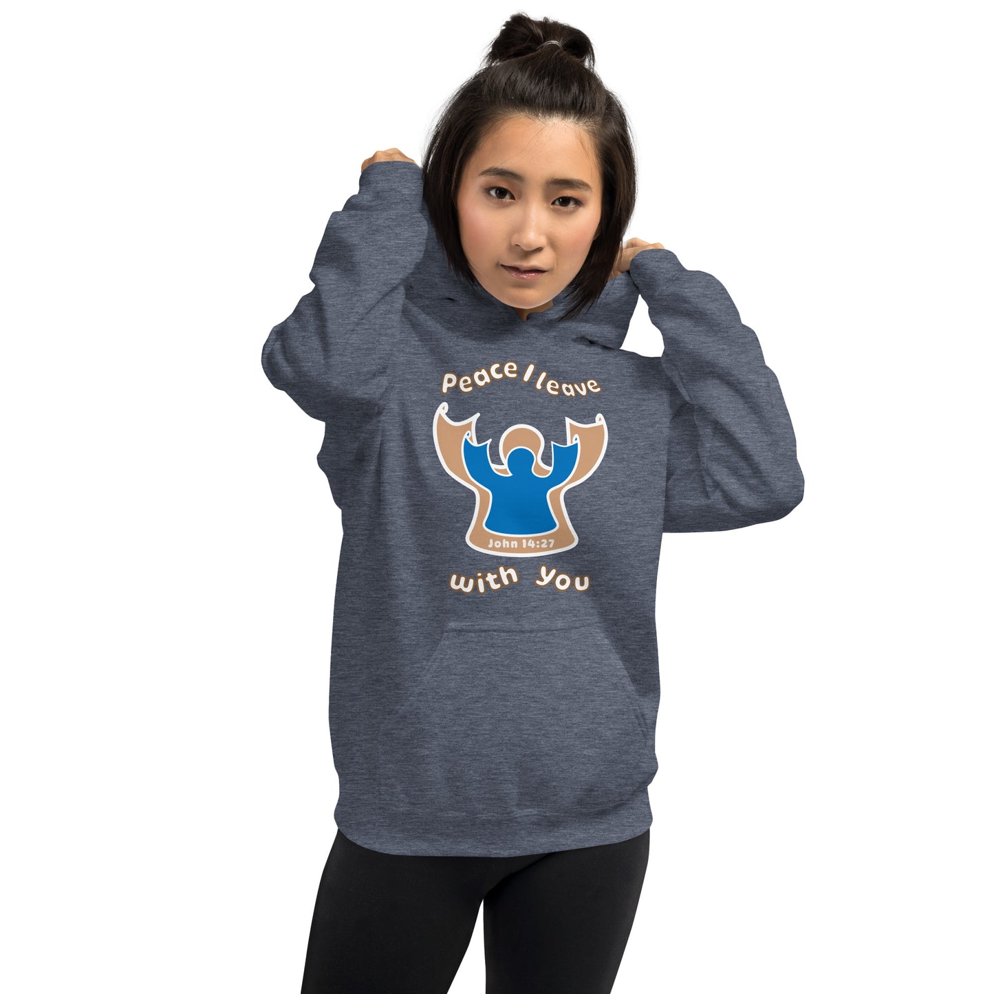 Peace Angel Clothing, Beige Blue Angel, Hoodie, Heather Sport Dark Navy