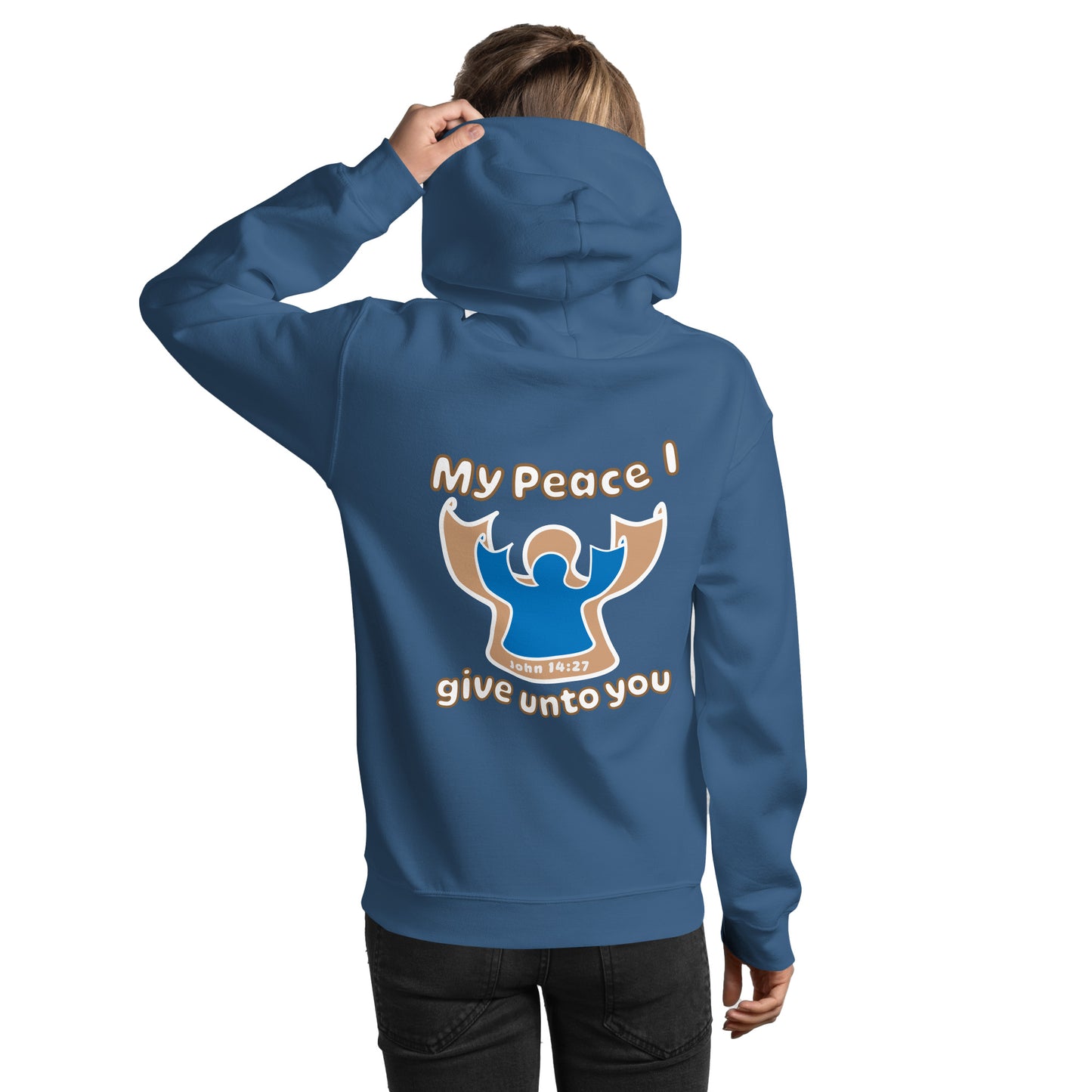 Peace Angel Clothing, Beige Blue Angel, Hoodie, Indigo Blue