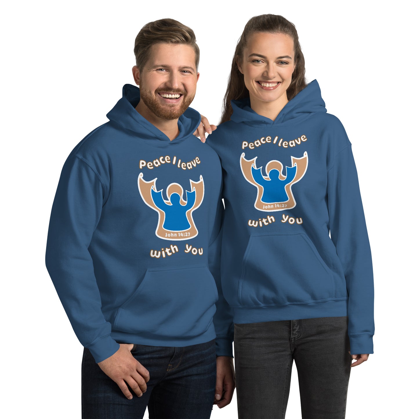 Peace Angel Clothing, Beige Blue Angel, Hoodie, Indigo Blue