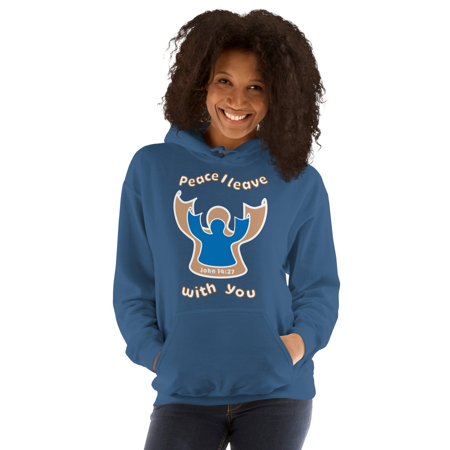 Peace Angel Clothing, Beige Blue Angel, Hoodie, Indigo Blue