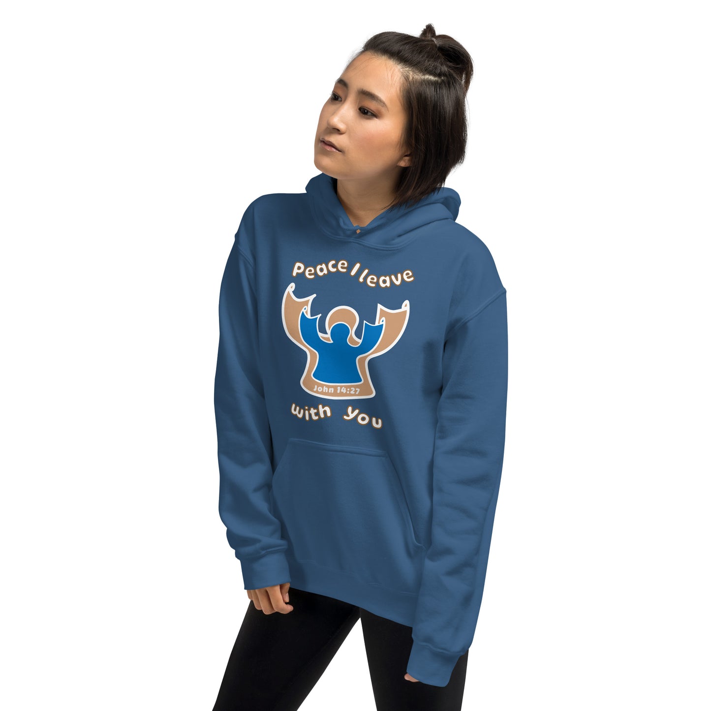 Peace Angel Clothing, Beige Blue Angel, Hoodie, Indigo Blue