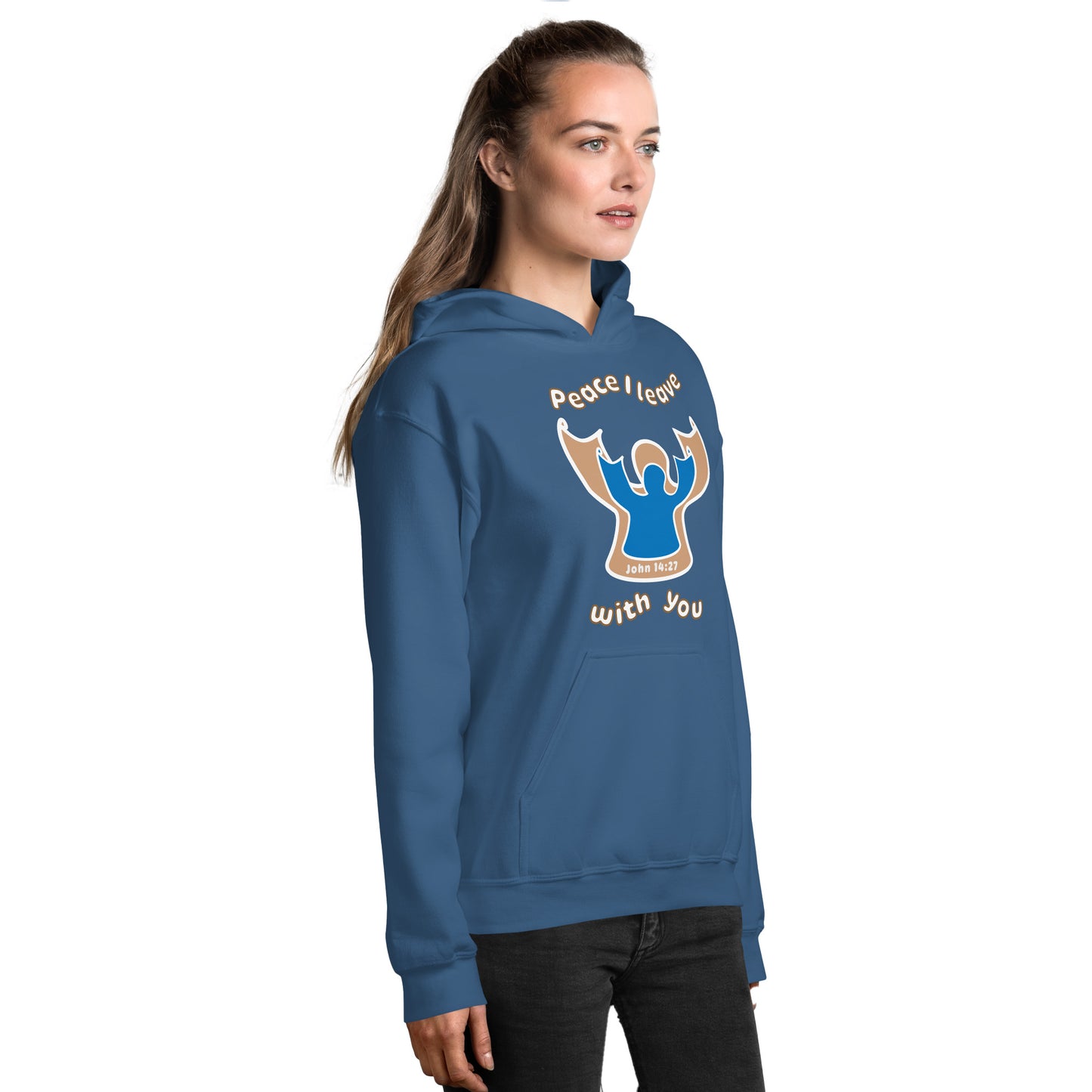 Peace Angel Clothing, Beige Blue Angel, Hoodie, Indigo Blue