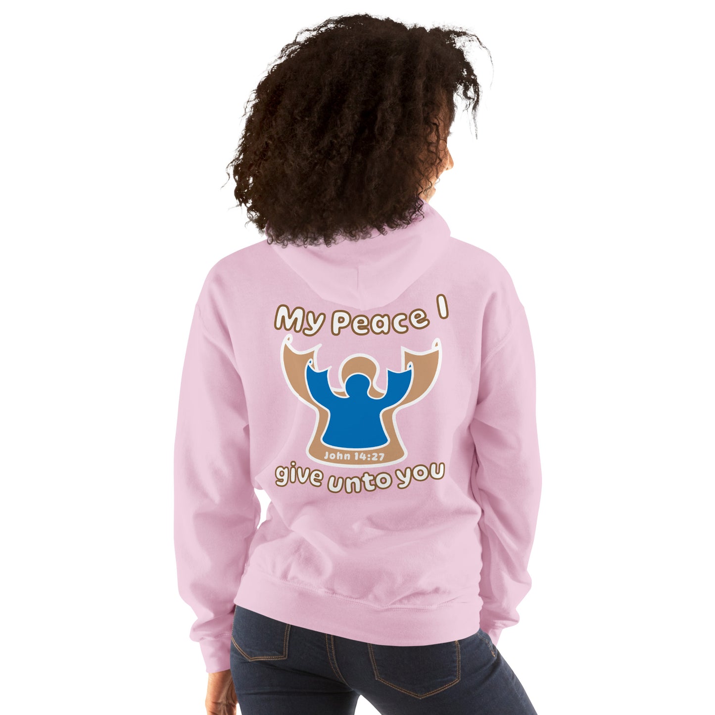 Peace I Leave With You Angel Hoodie, Light Pink
