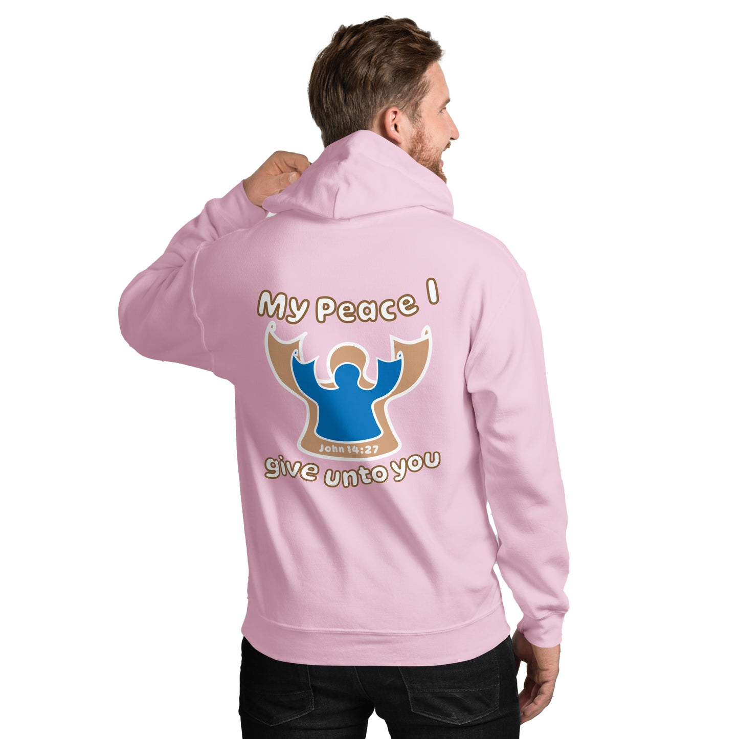 Peace I Leave With You Angel Hoodie, Light Pink