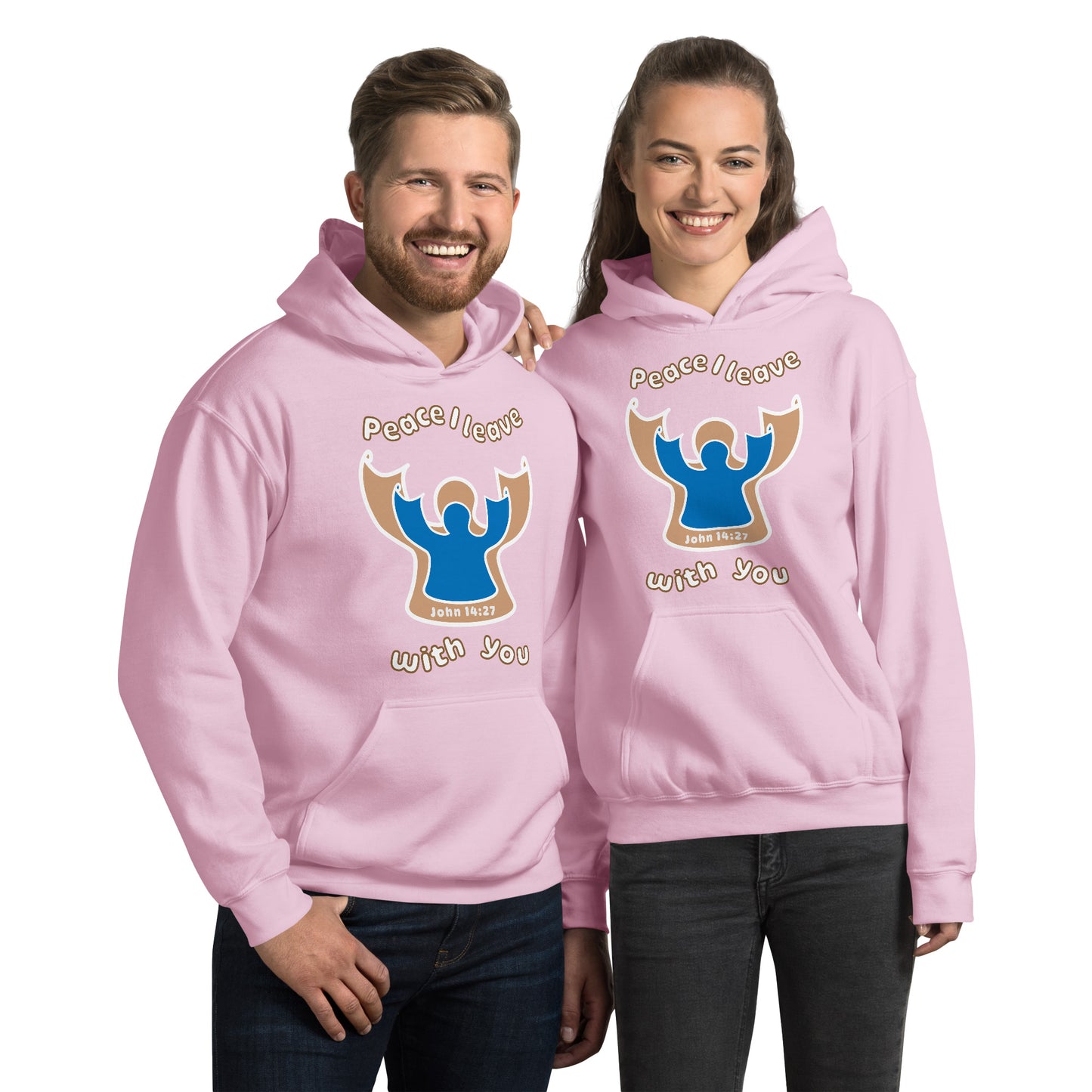 Peace I Leave With You Angel Hoodie, Light Pink