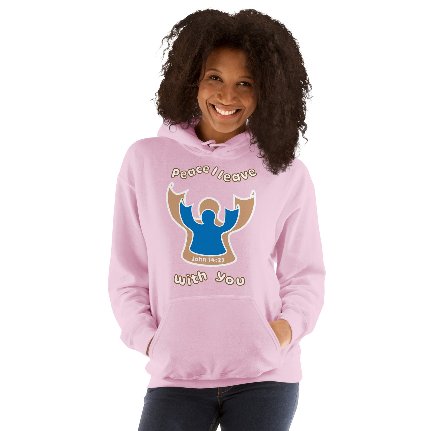 Peace I Leave With You Angel Hoodie, Light Pink
