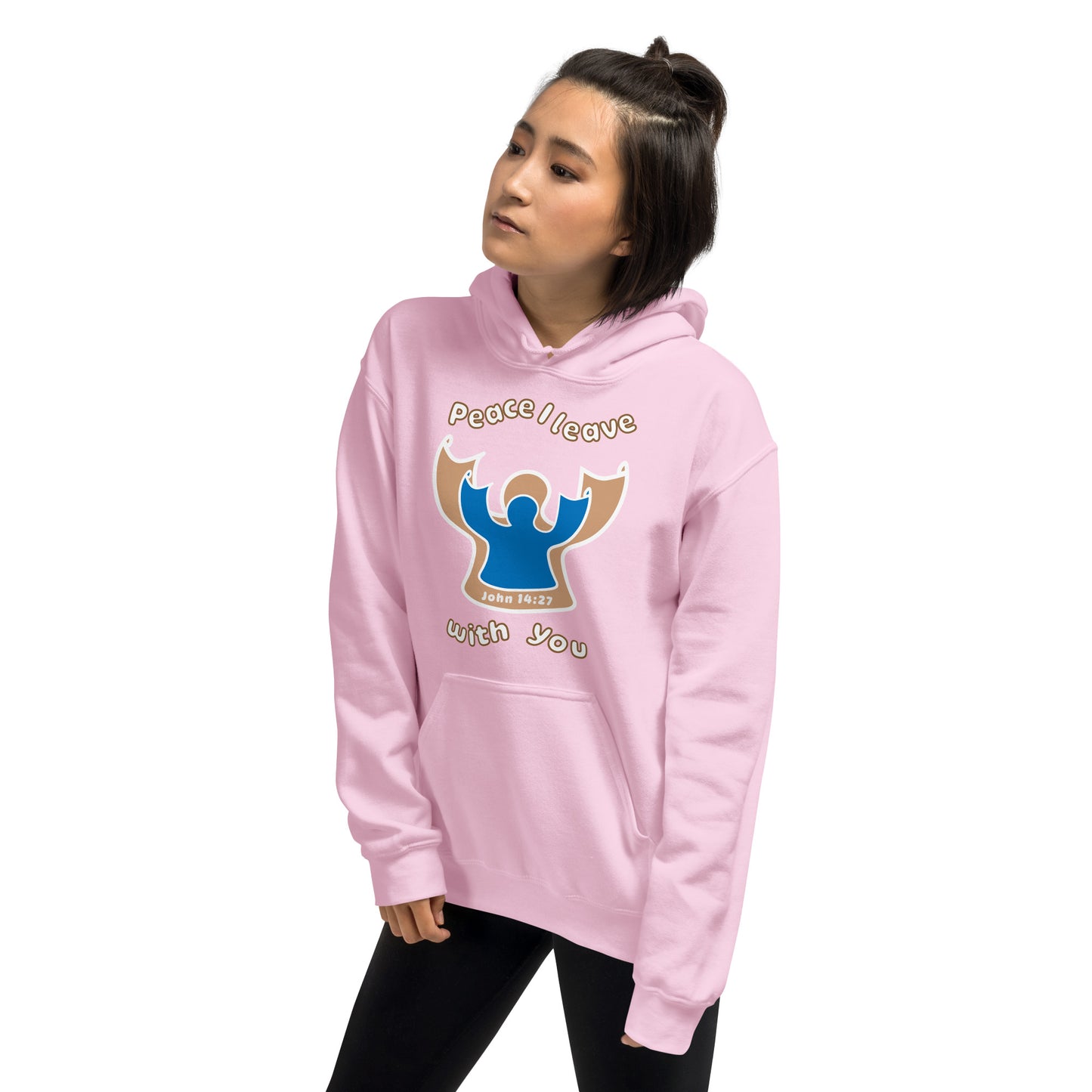Peace I Leave With You Angel Hoodie, Light Pink
