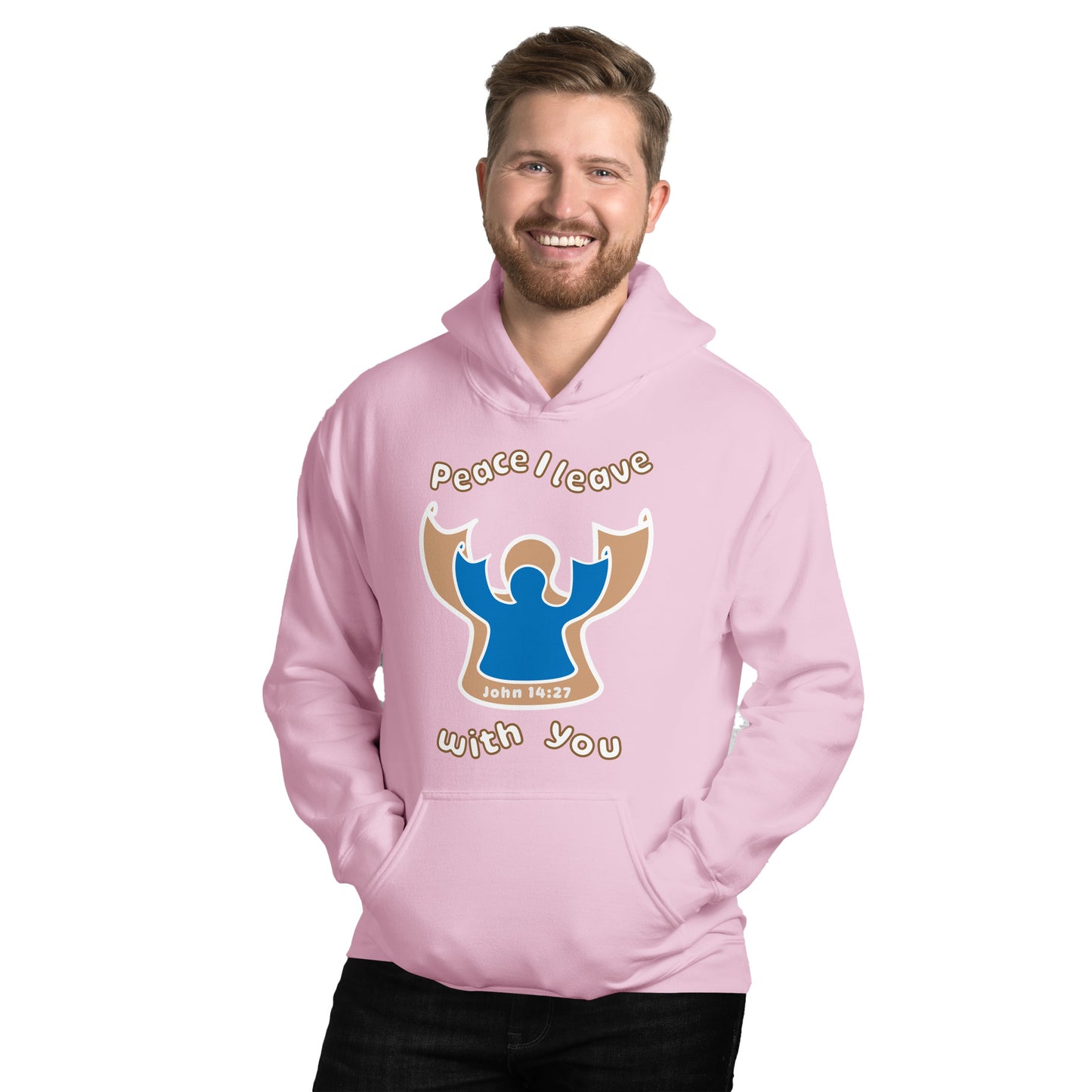 Peace I Leave With You Angel Hoodie, Light Pink