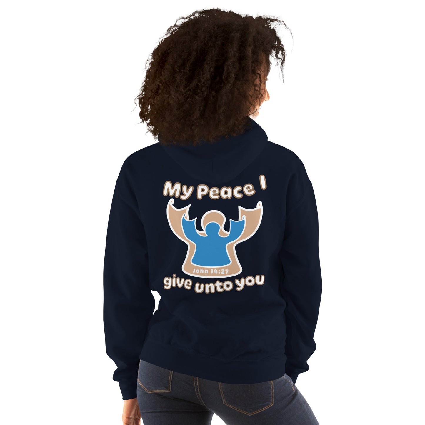 Peace Angel Clothing, Beige Blue Angel, Hoodie, Navy