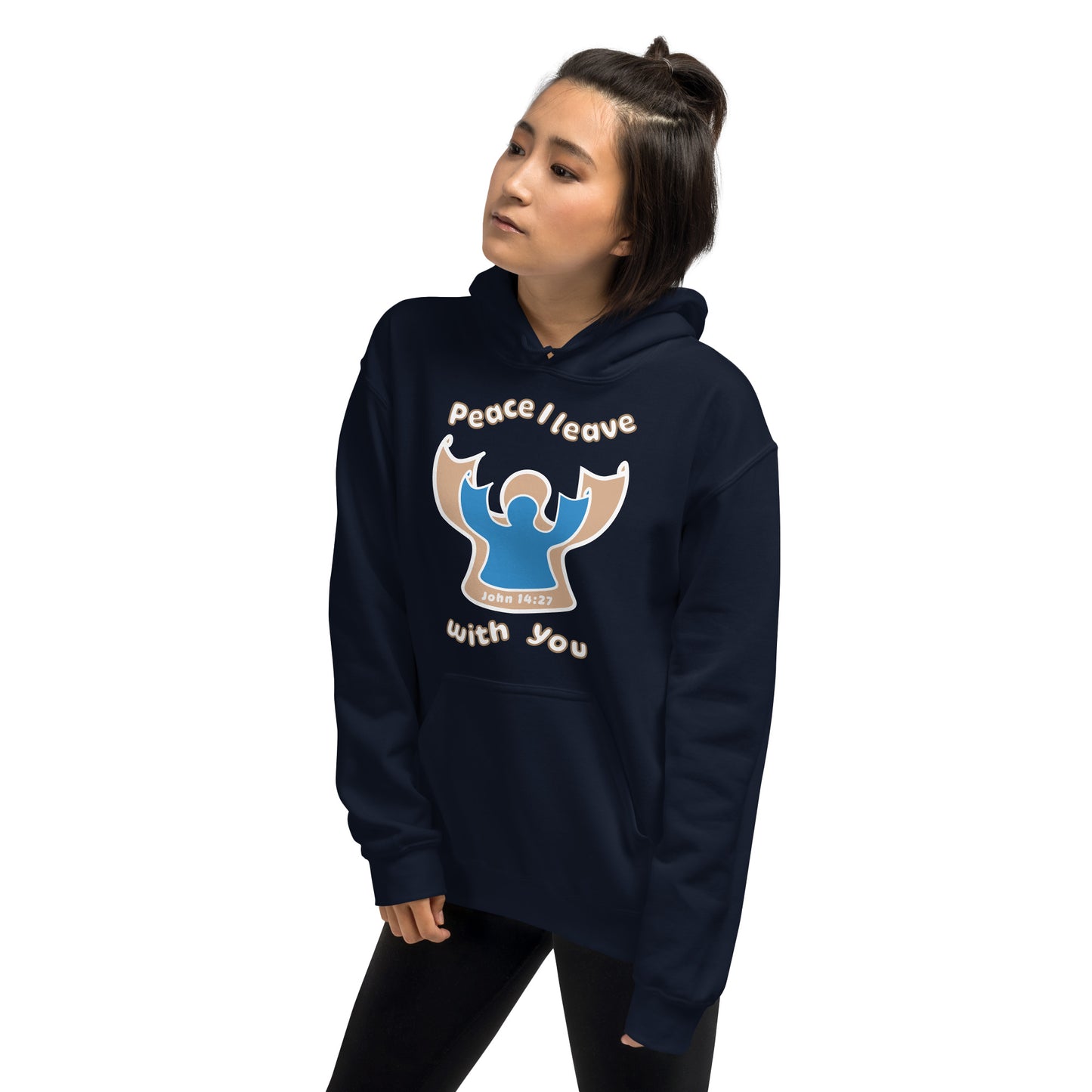 Peace Angel Clothing, Beige Blue Angel, Hoodie, Navy