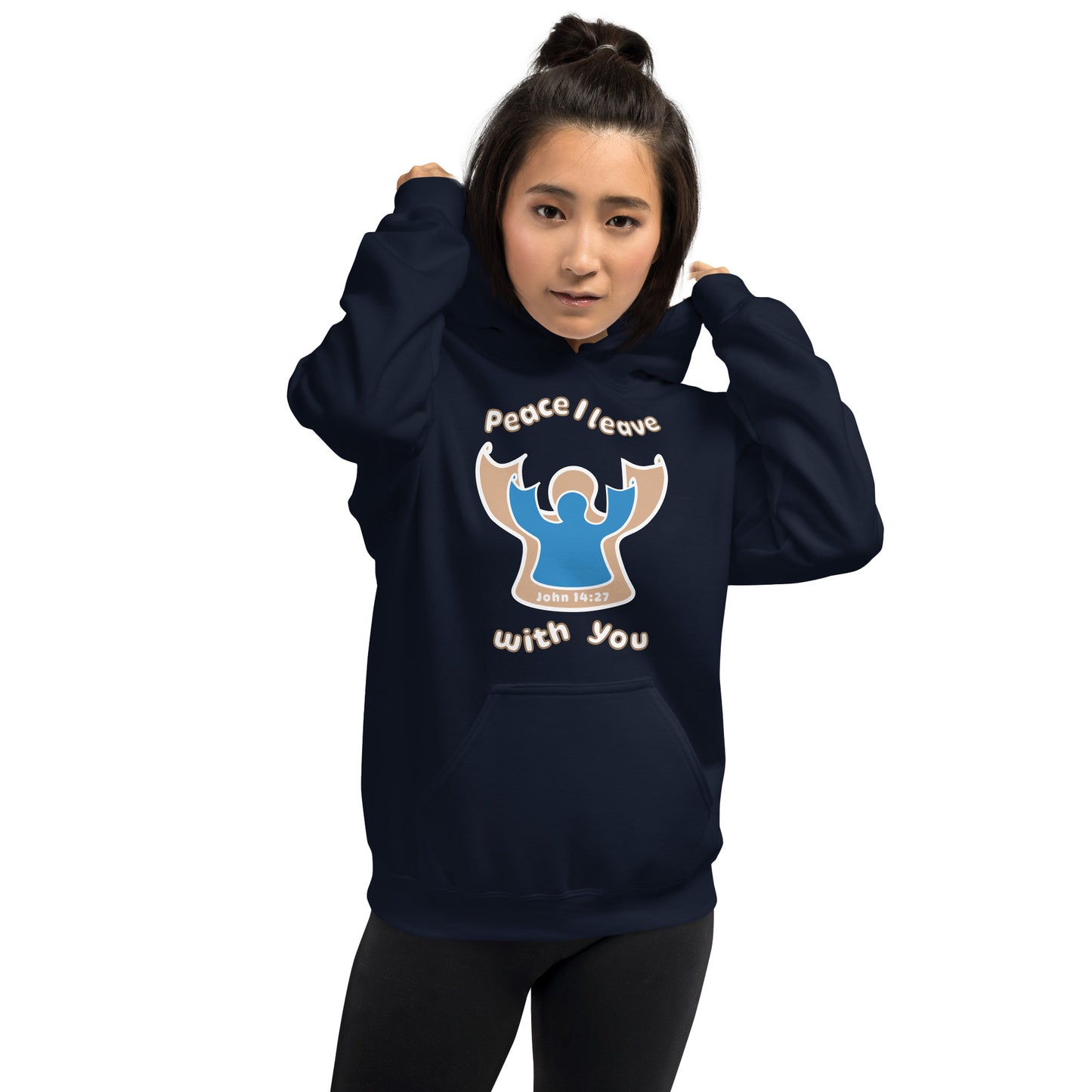 Peace Angel Clothing, Beige Blue Angel, Hoodie, Navy