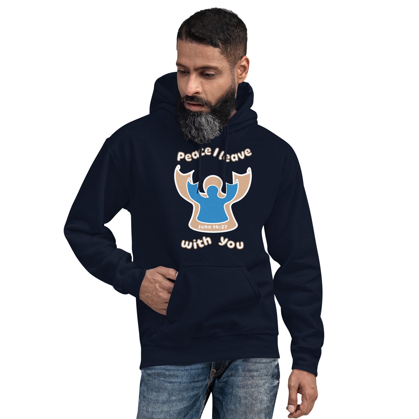 Peace Angel Clothing, Beige Blue Angel, Hoodie, Navy