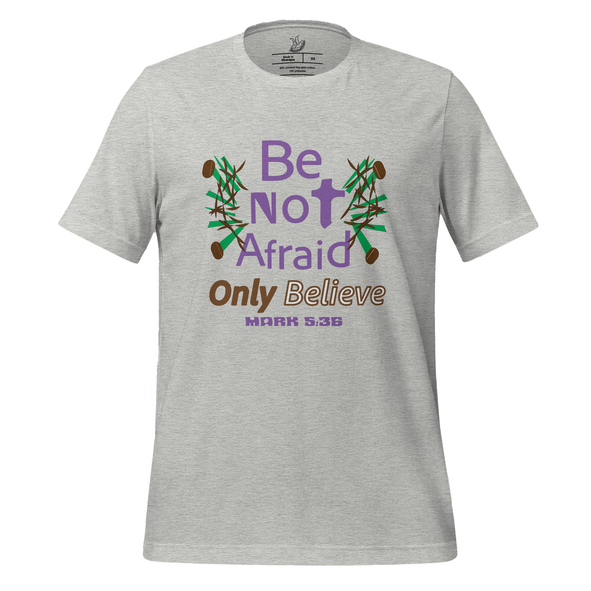 Athletic grey shirt be not afraid only believe Mark 5:36 christian t-shirt