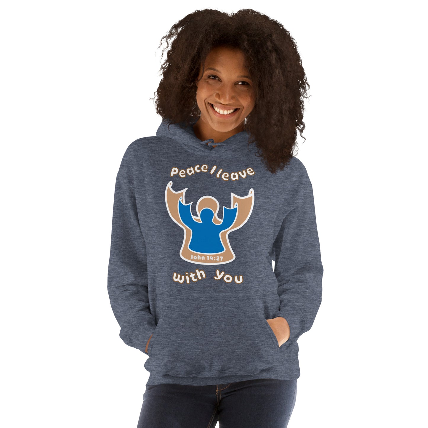 Peace Angel Clothing, Beige Blue Angel, Hoodie, Heather Sport Dark Navy