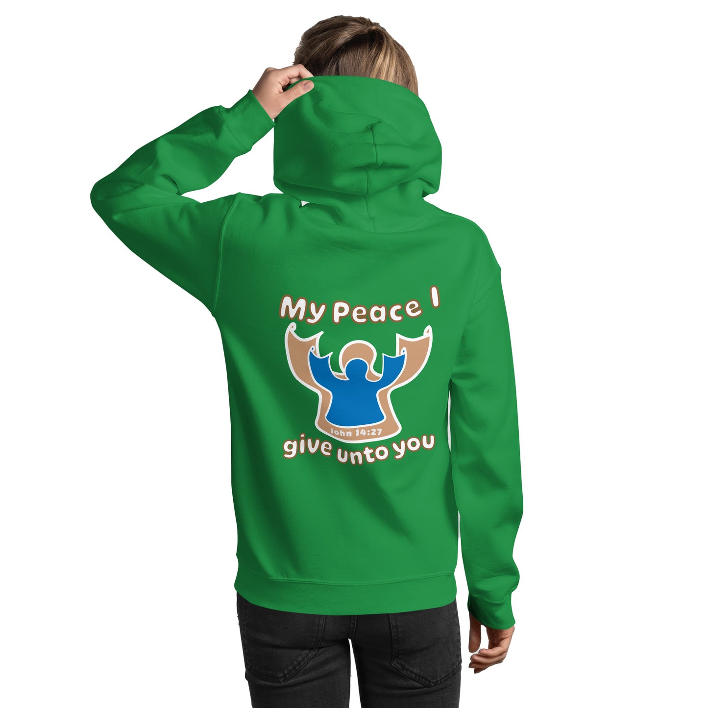 Peace I Leave With You Angel Hoodie, Irish Green