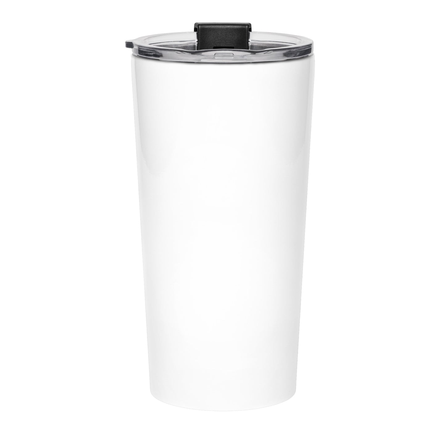 Back view of the Trust God Always white tumbler water bottle with no design