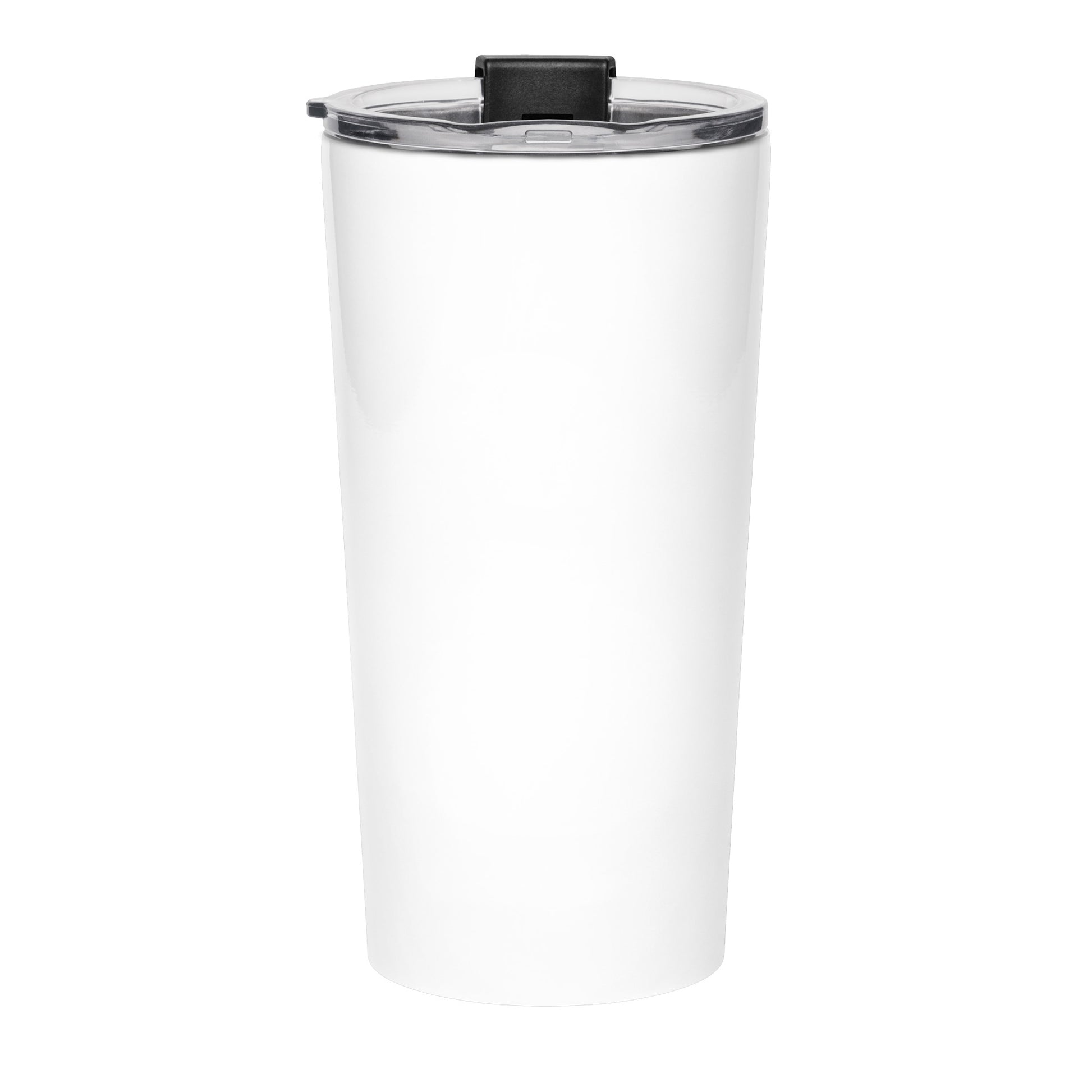 Back view of the Trust God Always white tumbler water bottle with no design