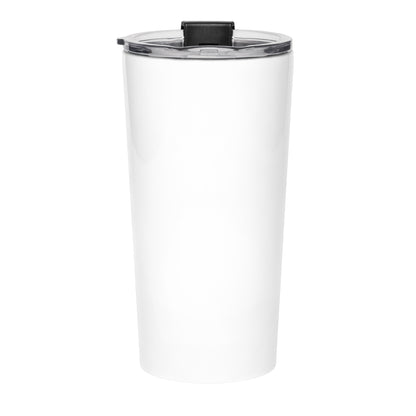 Back view of the Trust God Always white tumbler water bottle with no design