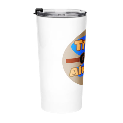 Right side view of the Trust God Always white tumbler water bottle